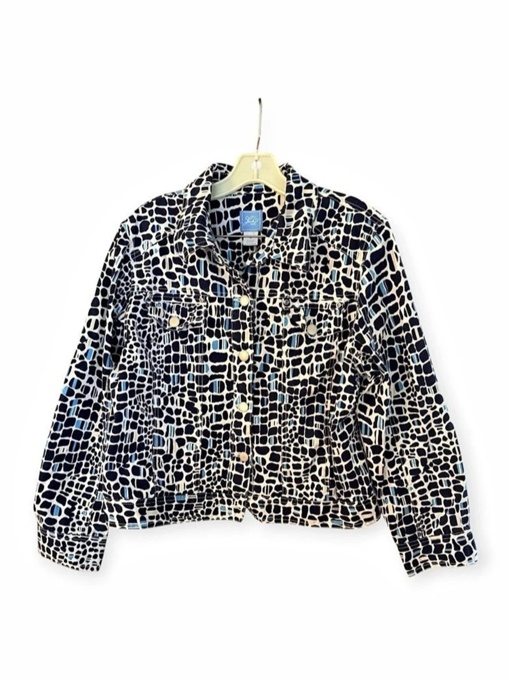 Laura Lane Patterned Denim Jacket Size 16 Like New